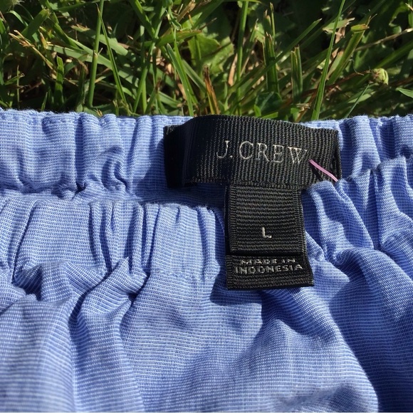 NWOT J.Crew Tipped Off-The-Shoulder Ruffle Blue Cotton Mini Dress Size L - Picture 5 of 6